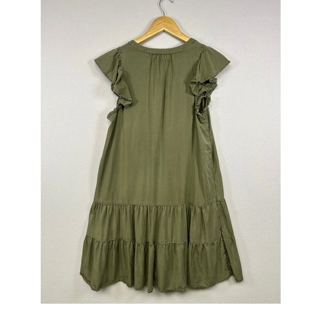 Boho Cottagecore Knox‎ Rose Women M Olive Green Tiered Ruffle Flutter Mini Dress